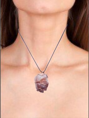 Raw Rose Quartz Pendant with Black Cord Necklace NWOT